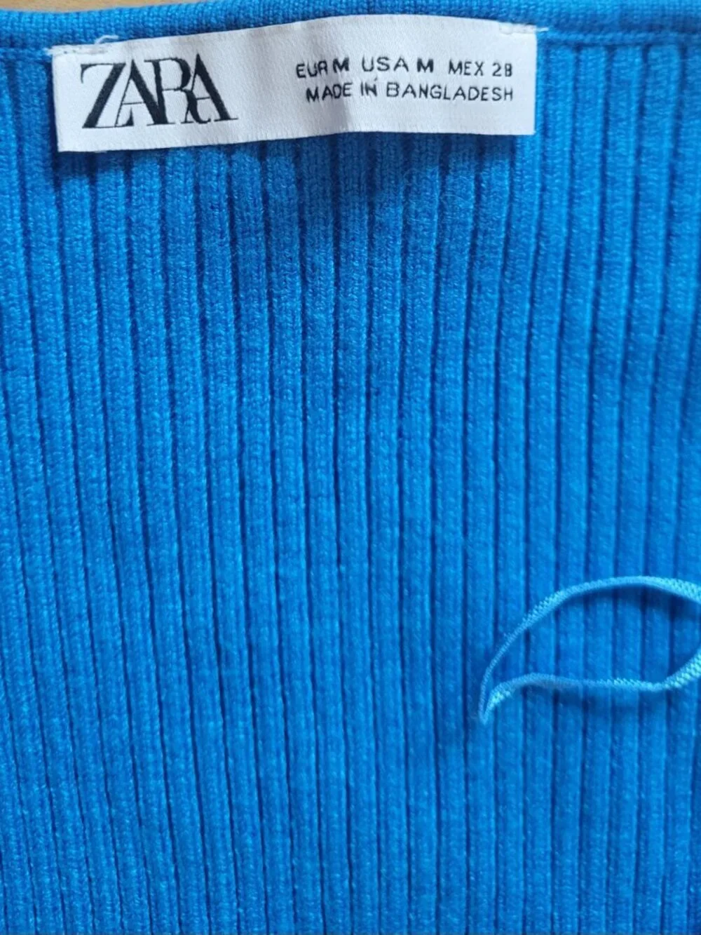 ZARA Blue Ribbed Knit Tie Front Crop Cardigan Top Size M